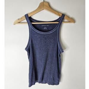 American Eagle Women Rib Stretch Navy Stone Wash Tank Top Sz Medium Soft